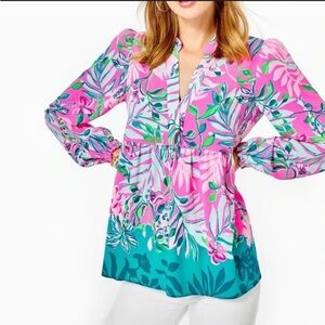 Lilly Pulitzer Winona Stretch Tunic Top Giraffe Cheetah Tropical Size Medium